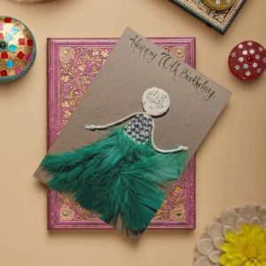 Personalised 70th Birthday Card for her | Handmade Female 70th Birthday Card made of green feathers on brown paper image 1