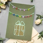 Handcrafted Birthday Cardy Card with Wooden Beads and Present.
