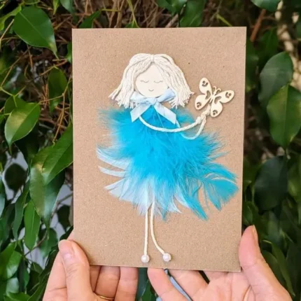 Handmade Personalised Soul Sister Birthday Card. Bestie Birthday Card made of blue feathers and butterfly on brown paper image 1.