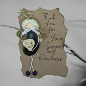 The Best Shell Angel Ornament - Timeless Gift for Any Occasion. Made of dark small seashell with wooden heart and paper with wishes.